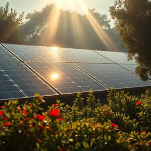 Sunlight Hits Solar Panels